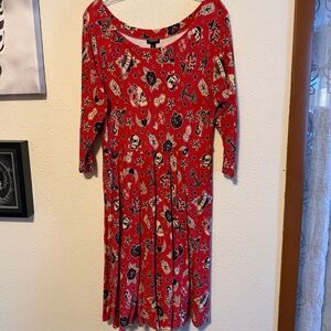 Torrid Mini Studio Luxe Ponte Babydoll Dress in Red Tattoo Print - POCKETS!!